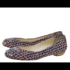 Chanel multi tweed crystal CC logo flats
